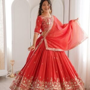 Red Embroidered Bridal Lehenga with Designer Dupatta