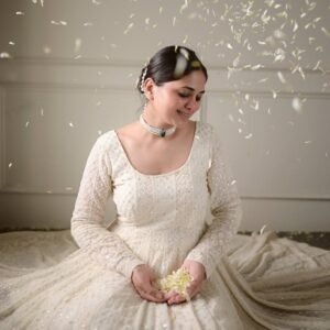 Graceful Cream Embroidered Anarkali Gown