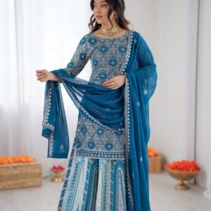 Teal Blue Embroidered Lehenga Set with Dupatta