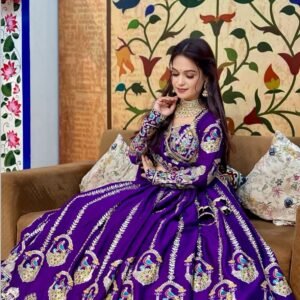 Royal Purple Embroidered Designer Lehenga Gown
