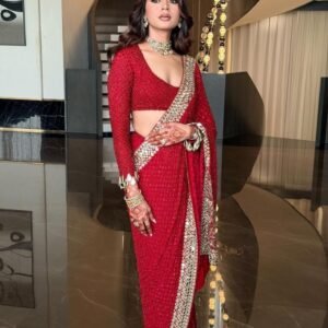 Red Georgette Mirror and Sequence Embroidery Saree