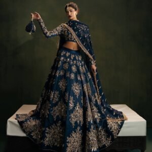 Royal Navy Blue Lehenga Set with Intricate Gold Embroidery