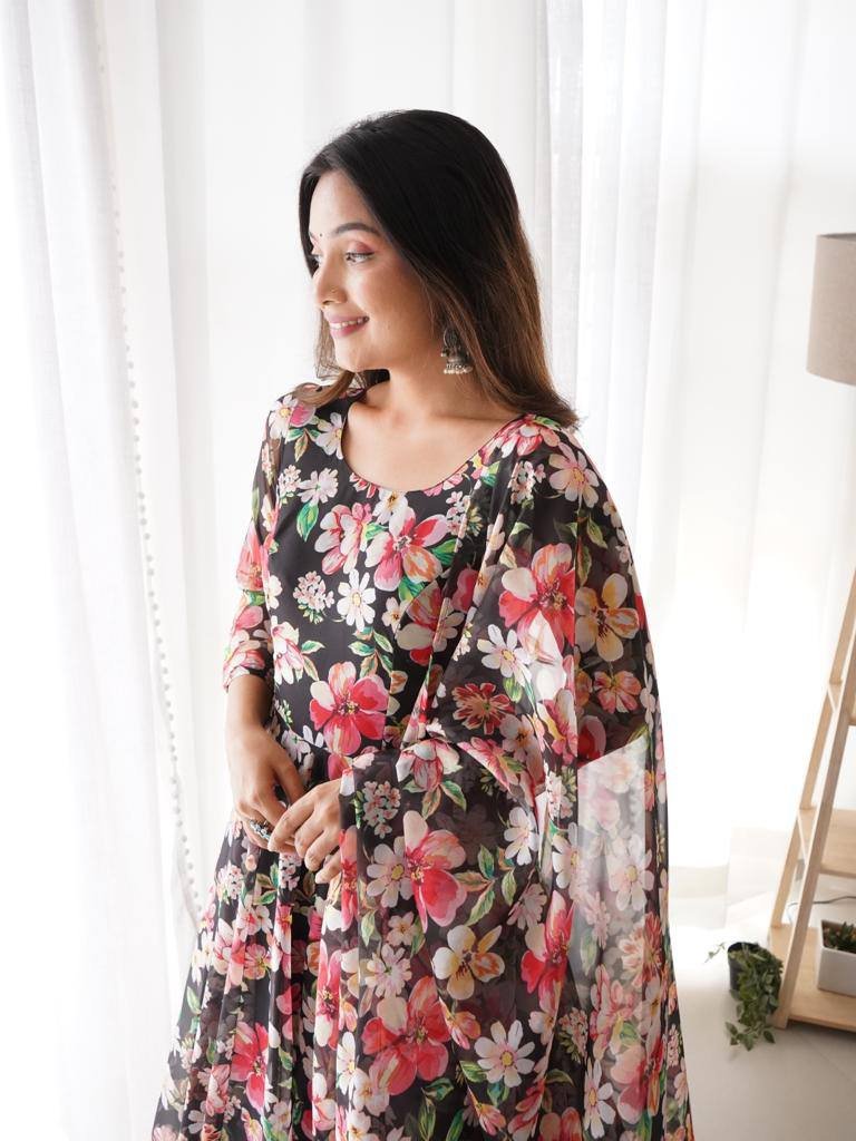 Black Color Beautiful Digital Printed Designer Gown - Image 6