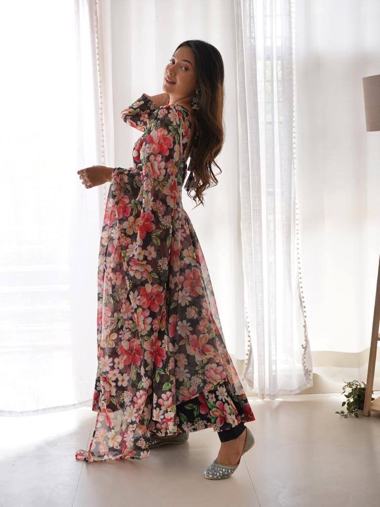 Black Color Beautiful Digital Printed Designer Gown - Image 5