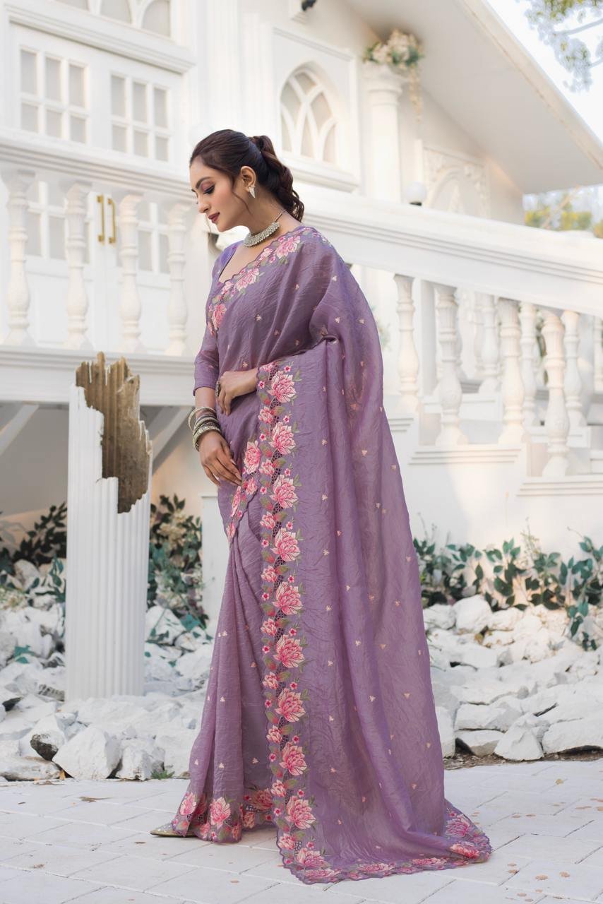Unique Lavender Color Saree