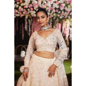 Cream Color Butterfly Net Heavy Lehenga Choli