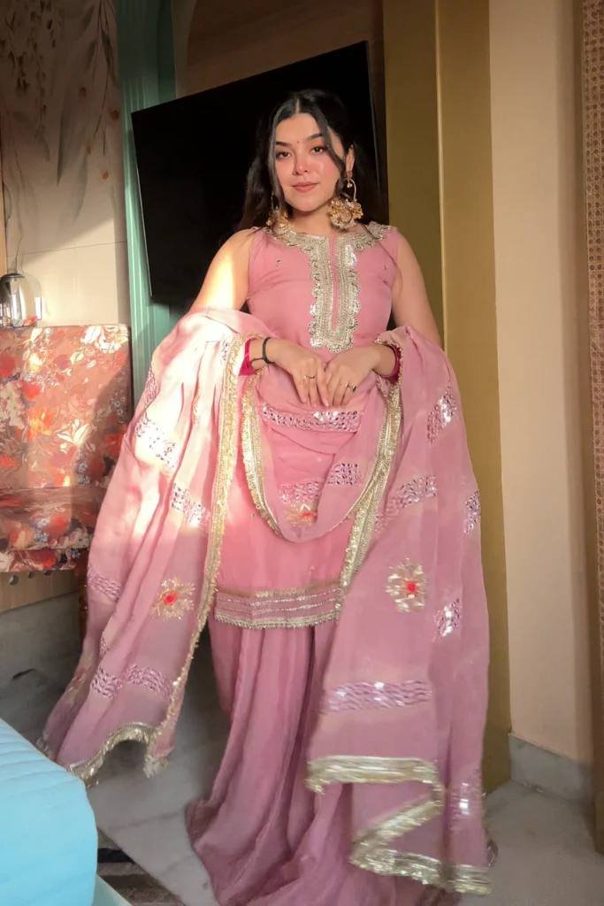 Awesome Organza With Mirror Work Pink Sharara