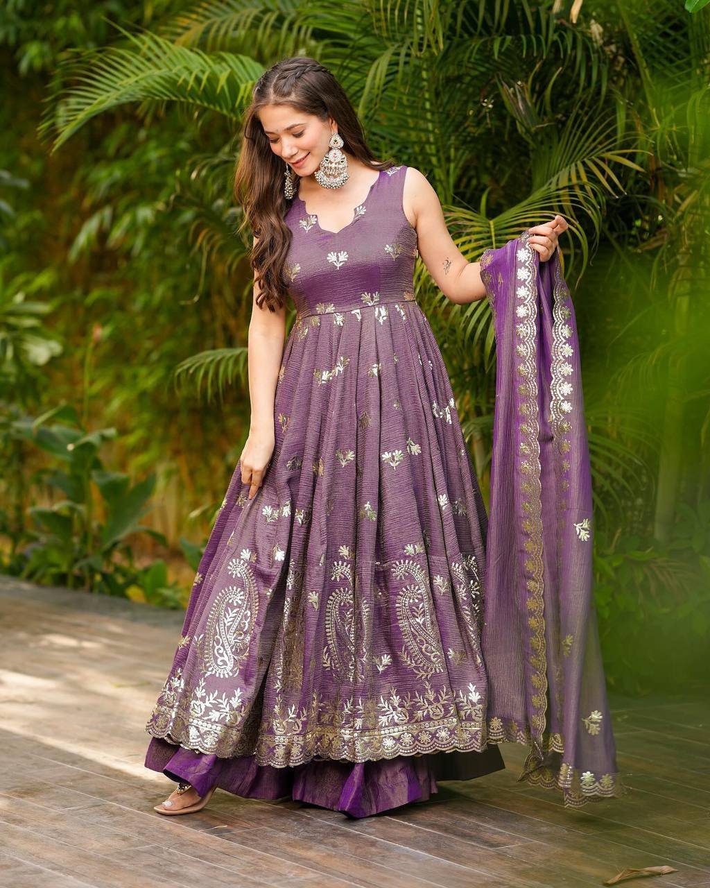 Crunchy Silk With Embroidery Work Onion Gown - Image 3