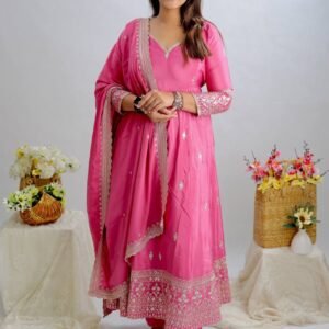 Pink Color Embroidery Work Designer Gown