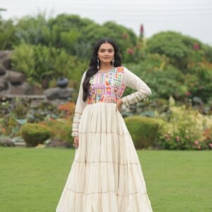 White Color Long Gown With Gota Patti Work