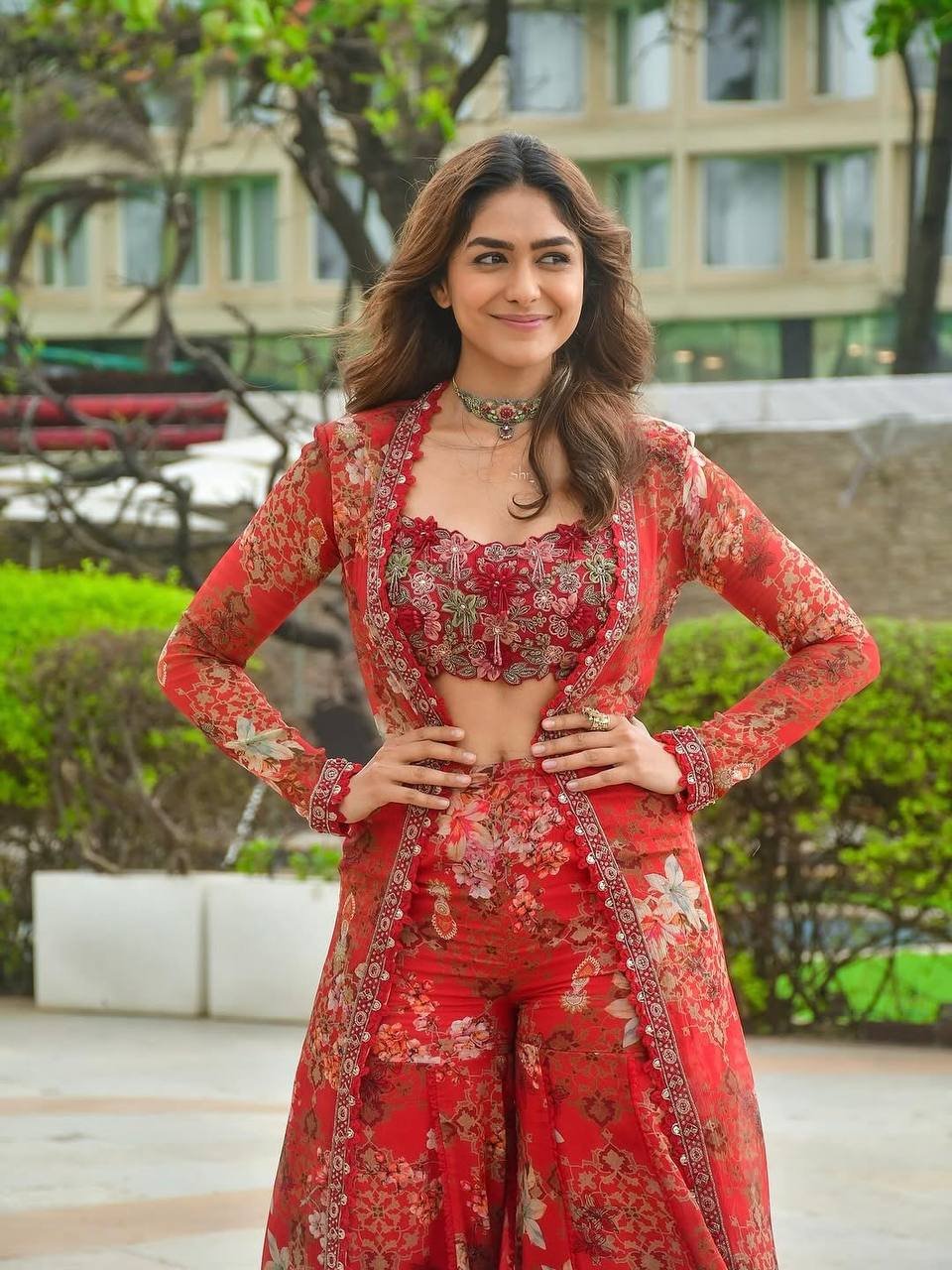 Red Color Beautiful Floral Digital Print Sharara Suit