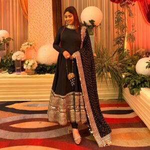 Black Embroidered Anarkali Suit with Heavy Border Dupatta