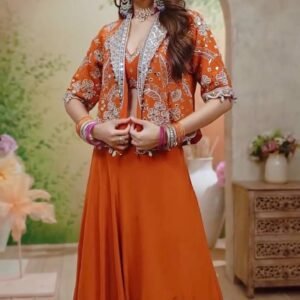 Orange Rangoli Silk Lehenga Choli with Traditional Koti