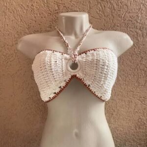 White Crochet Halter Bralette Top
