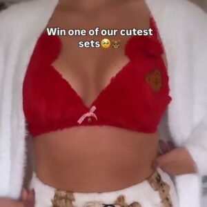 Red Teddy Fleece Bralette with Cozy Lounge Set