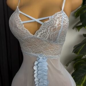 Powder Blue Lace Sheer Babydoll Nightdress