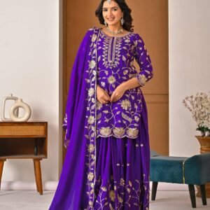 Purple Chinon Silk Embroidered Salwar Suit