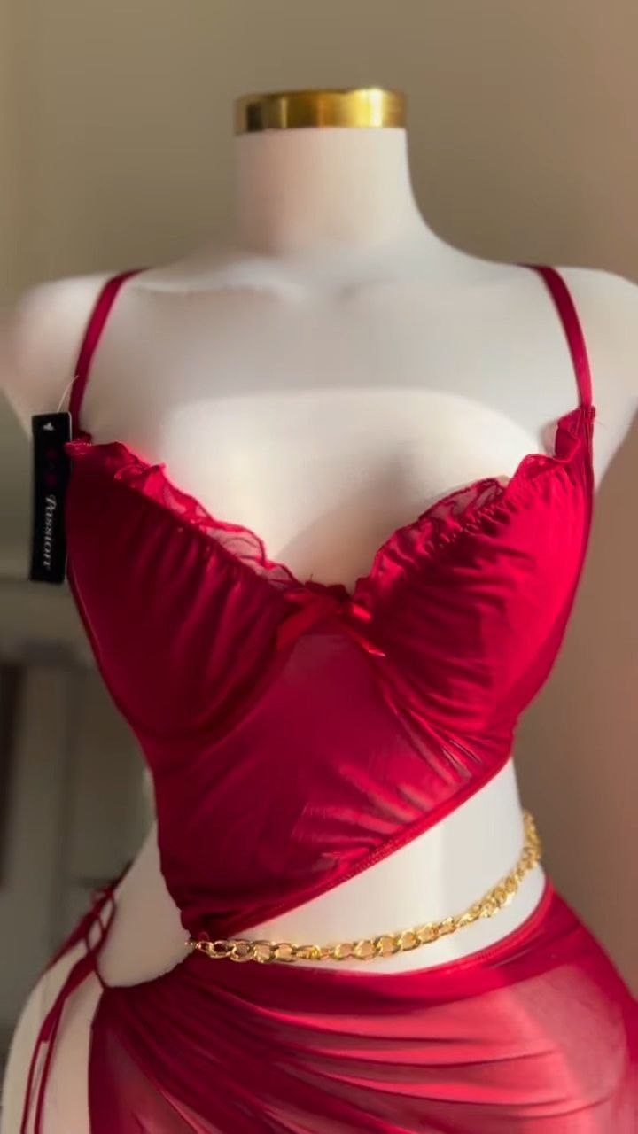 Scarlet Sheer Two-Piece Lingerie Set with Wrap Skirt - Image 2