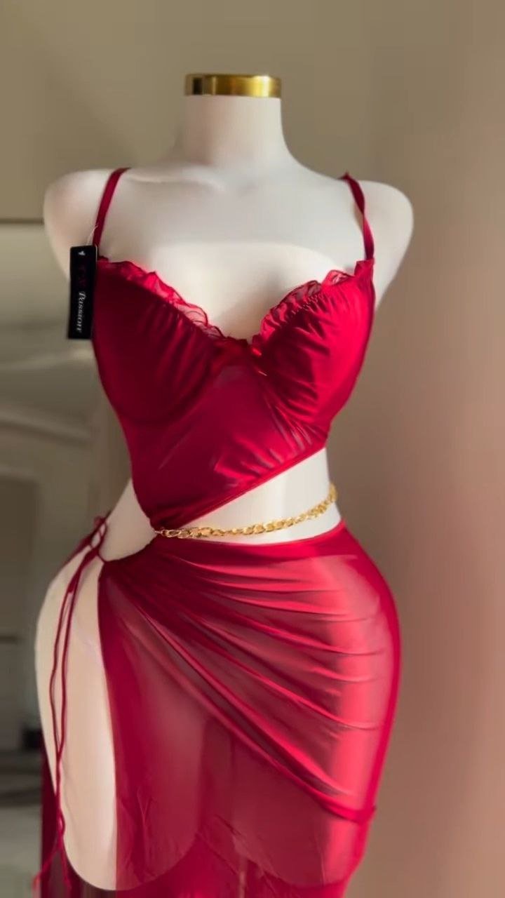 Scarlet Sheer Two-Piece Lingerie Set with Wrap Skirt - Image 5