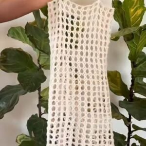 Ivory Handwoven Crochet Mesh Tassel Cover-Up Dress