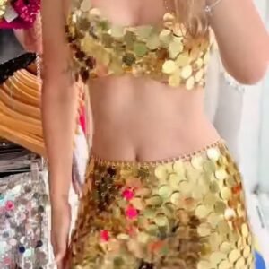 Gold Sequin Disc Two-Piece Party Set