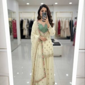 Ivory Embroidered Kurta Sharara Set with Pastel Dupatta