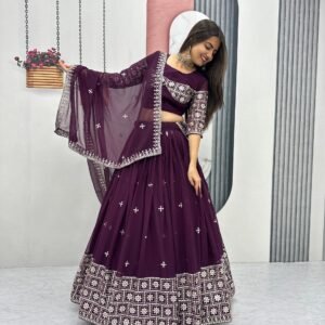 Plum Embroidered Lehenga Choli with Dupatta