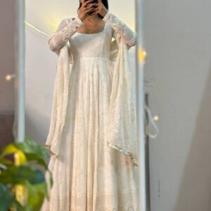 Ivory Embroidered Anarkali Set with Sheer Dupatta