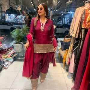 Deep Wine Embroidered Kurta Set with Patiala Pants and Dupatta