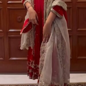 Red Embroidered Anarkali Suit with Organza Dupatta