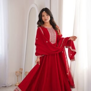 Red Embroidered Anarkali Suit with Dupatta