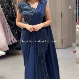 Midnight Blue Sequin Drape Saree with Designer Blouse