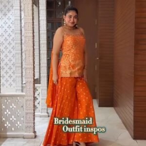 Orange Embroidered Short Kurti with Sharara Set
