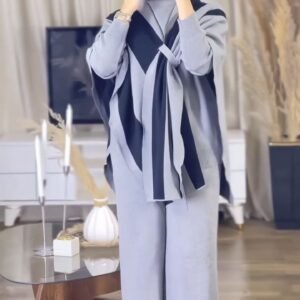 Modest Knit Co-Ord Set with Contrast Shawl Overlay