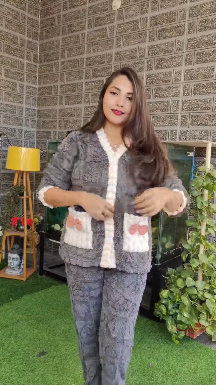 Plush Winter Lounge Co-Ord Set with Front Button Jacket