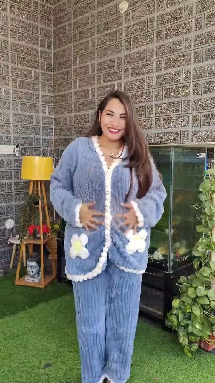 Plush Winter Lounge Co-Ord Set with Front Button Jacket - Image 2