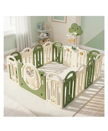 Foldable Baby Playpen with Safety Gate and Activity Panels