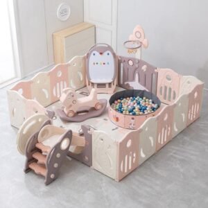 Multi-Activity Baby Playpen with Slide, Swing, Ball Pit and Playhouse