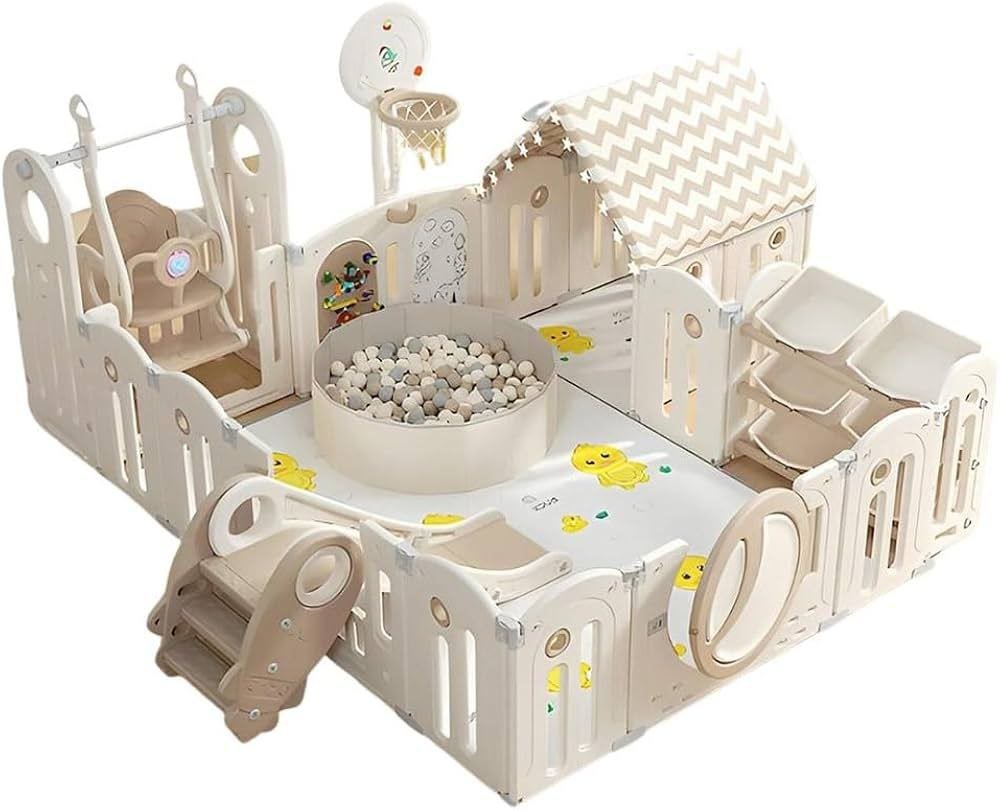 Multi-Activity Baby Playpen with Slide, Swing, Ball Pit and Playhouse - Image 3