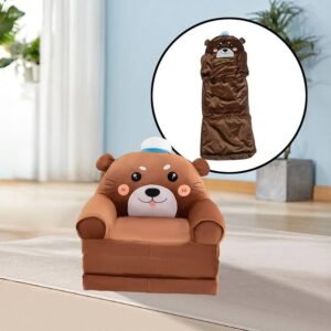Kids Plush Bear Sofa Chair with Foldable Sleeping Mat