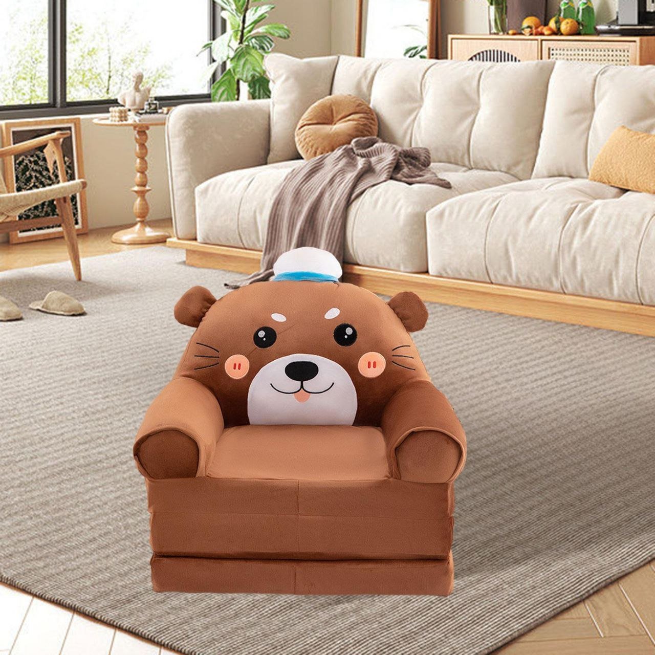 Kids Plush Bear Sofa Chair with Foldable Sleeping Mat - Image 3