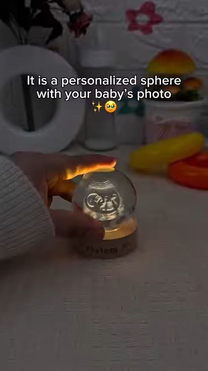 Personalized Crystal Sphere with Baby Photo Engraving - Image 3