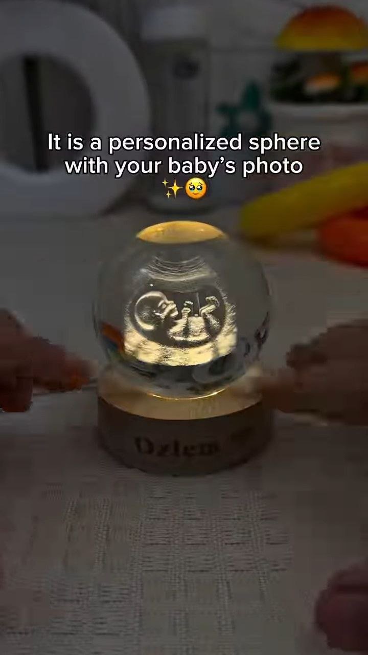 Personalized Crystal Sphere with Baby Photo Engraving