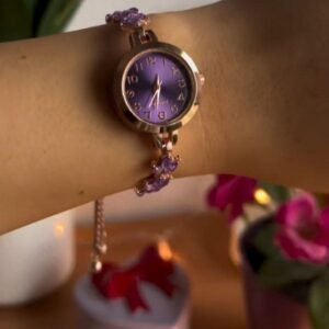 Rose Gold Purple Dial Crystal Bracelet Watch for Women