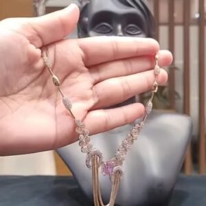 Rose Gold Stone-Studded Designer Necklace Set with Matching Earrings