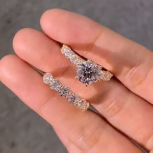 Elegant Diamond-Style Couple Ring Set with Solitaire and Eternity Band