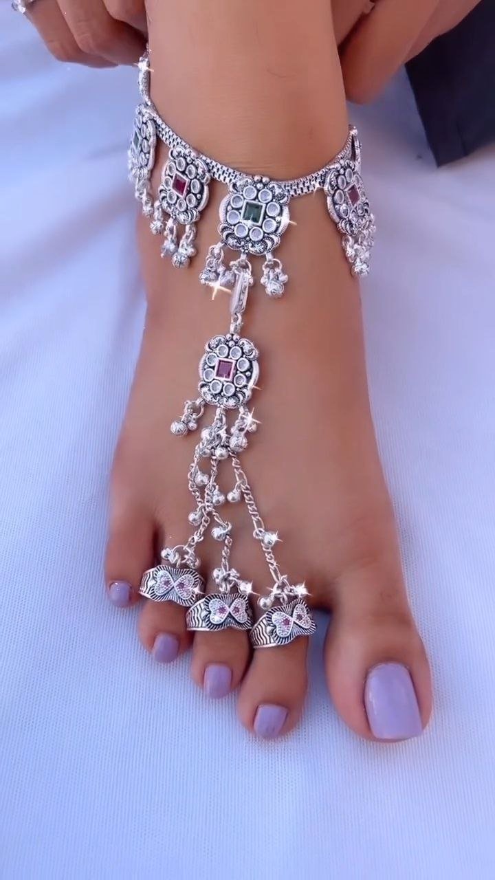 Traditional Silver Anklet with Toe Rings Set
