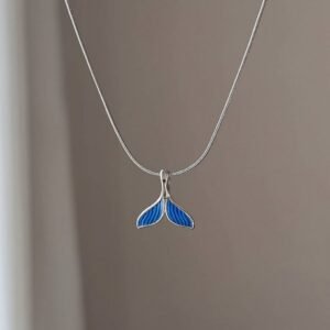 Blue Enamel Mermaid Tail Necklace and Ring Set