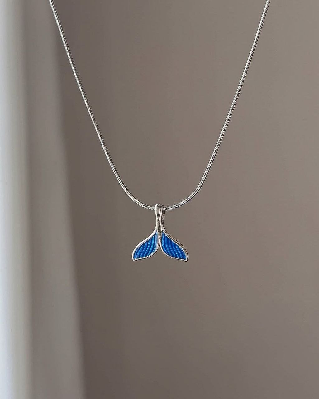 Blue Enamel Mermaid Tail Necklace and Ring Set