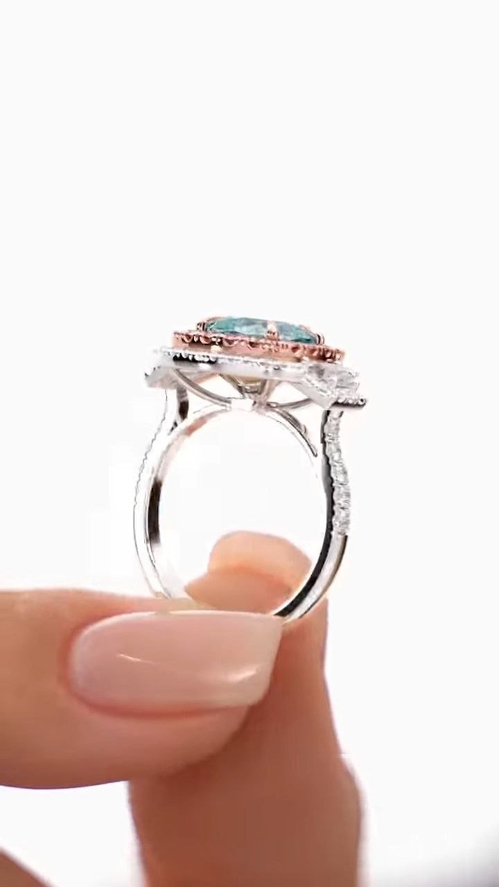 Cushion-Cut Halo Statement Ring with Dual-Tone Accents - Image 2